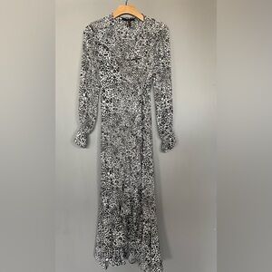 BCBGMaxAzria Black and White Leopard Print Long Sleeve Dress